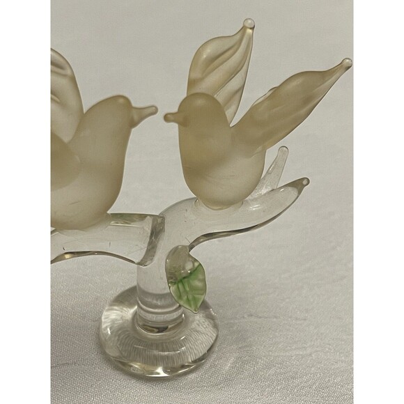 VTG Satin Frosted Glass Bird Pair on Clear Glass Branch Figurine Art Glass 2.5" - Picture 4 of 9